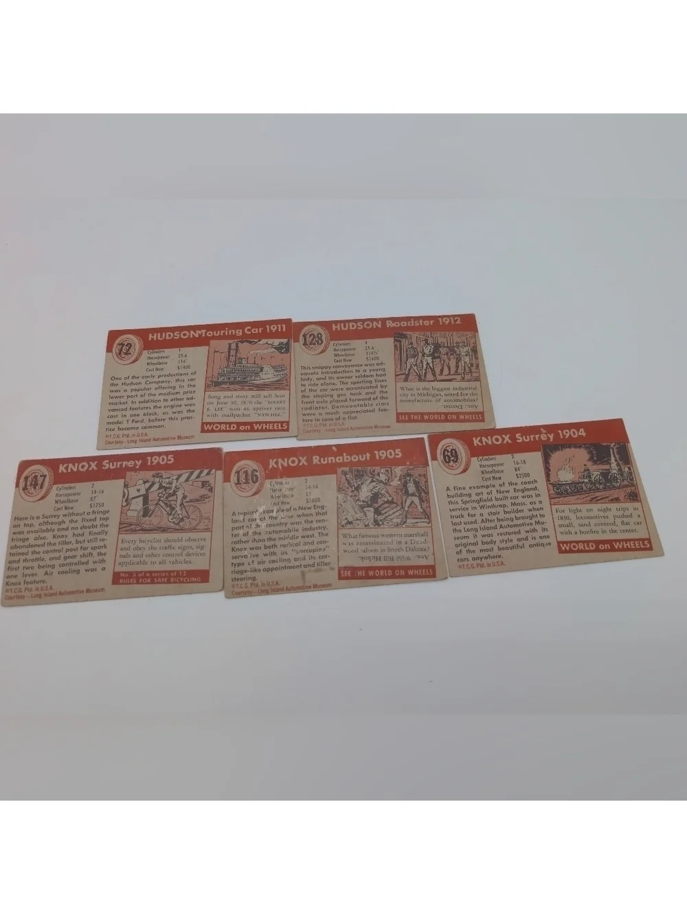 1954 Topps Card Set Of 5 Early 1900s Knox And Hudson Surrey Runabout Touring +